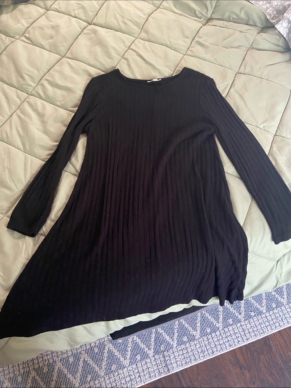 Style & Co. Black Ribbed Long-Sleeve Swing Dress